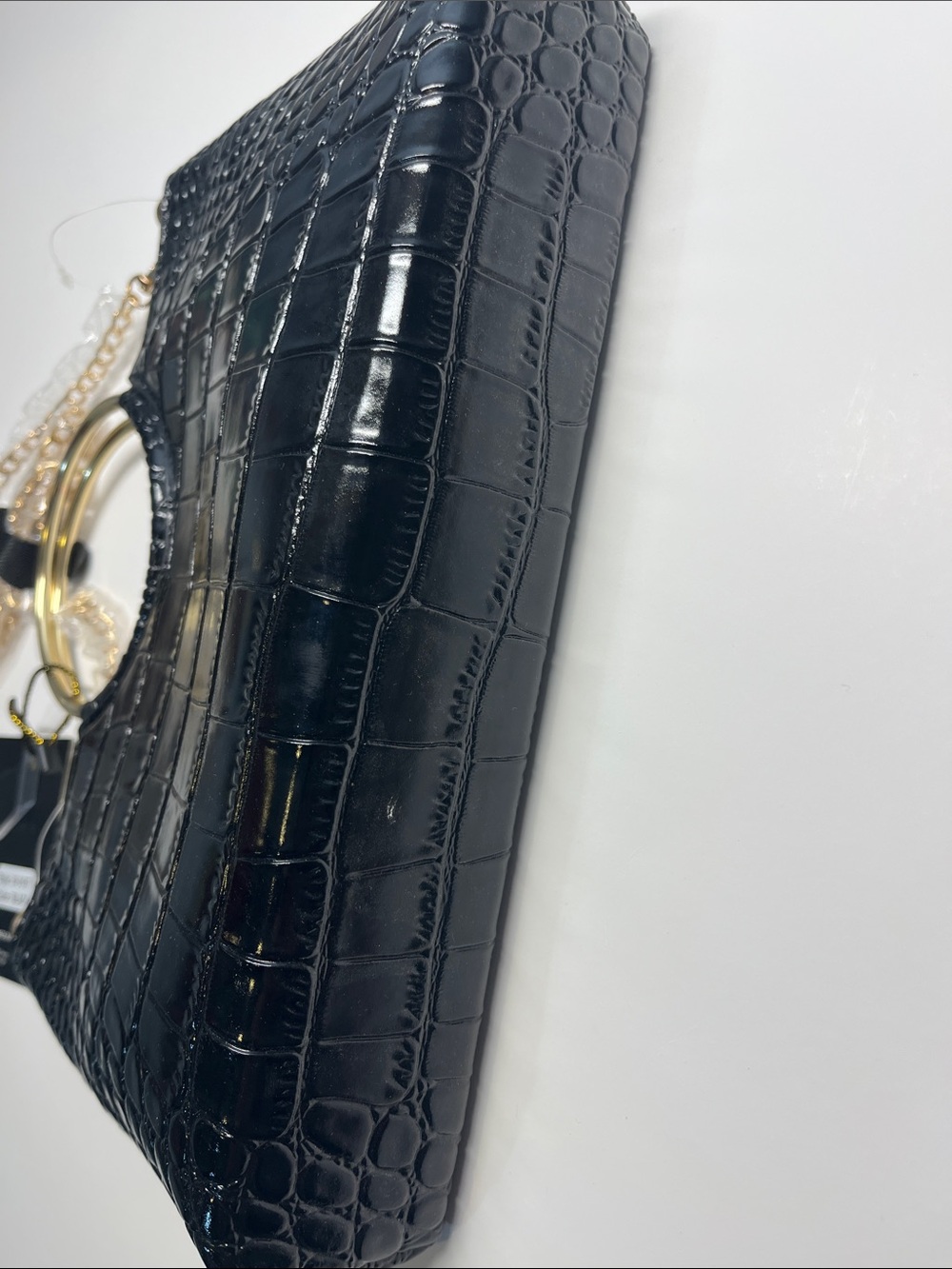 Imoshion Black Croc-Embossed Clutch with Gold Ring Handle - Picture 10 of 10